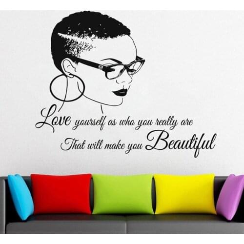 Tribal African Woman Decal Beauty Quotes Wall Decals Beautiful Afro Girl Room Decor Wall Stickers for Bedroom Living Room AM30