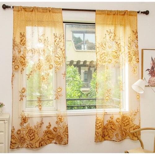 Home Curtain Door Window Balcony Modern Luxury Flower Printed Sheer Tulle Voile Curtain