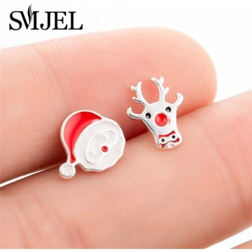 SMJEL Christmas Earrings Fashion Women Santa Claus Lovely Deer Studs Christmas Jewelry Earring For Women New Year Gifts Daughter