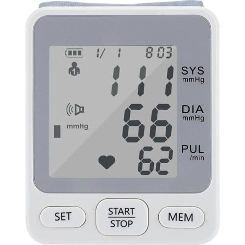 Wrist Electronic Blood Pressure Monitor Rechargeable Medical Sphygmomanometer Heart Beat Rate Pulse Meter Voice Announcement LCD