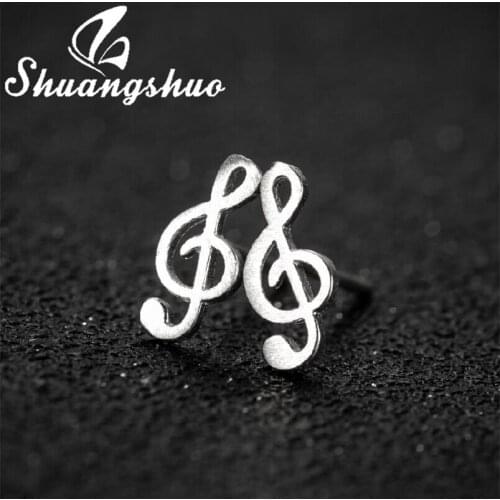 Shuangshuo 2021 New Fashion 925 Sterling Silver Love Music Earrings Minimalist Musical Note Stud Earrings for Women Party Gift
