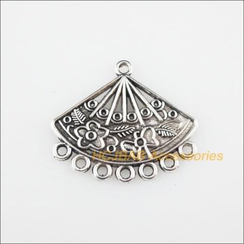 New 15Pcs Tibetan Silver Color Flower Leaf Fan Charms Connectors 24.5x28mm