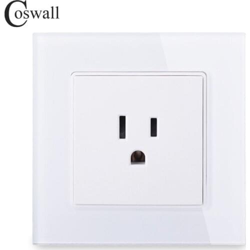 Coswall Crystal Glass Panel 15A US Standard Socket AC 110-250V Black White Gold 86*86mm C1 Series