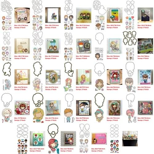 Cool Boys Pretty Girl Mermaid Silhouette Cutting Dies match Clear Stamps Flowers Balloon Italics English Words 2021 DIY Craft