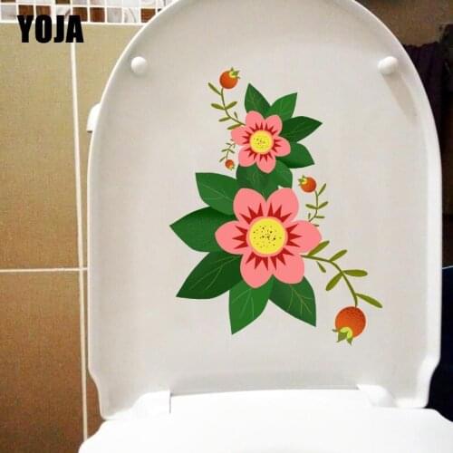 YOJA 21.9*16CM Flower Green Leaf Hand Drawn Toilet Seat Stickers Kids Room Wall Decor T1-0832