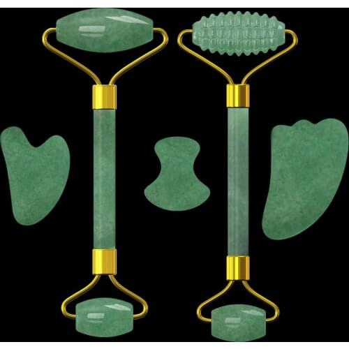 Green Aventurine Jade Massage Roller Guasha Board Natural Crystal Stone Gouache Scraper Face Massager Anti Wrinkle Jade Roller