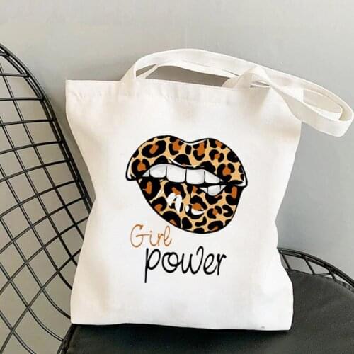 Shopper Girl Power Sexy Leopard Lips Bag Harajuku women Shopping Bag Canvas Shopper Bag girl handbag Tote Bag Shoulder Lady Bag