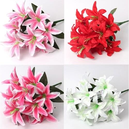 1 bundle Silk Lily Artificial Flowers for Table Vase Wedding New Year Christmas Home Decora Accessories For Table Fake Narcissus