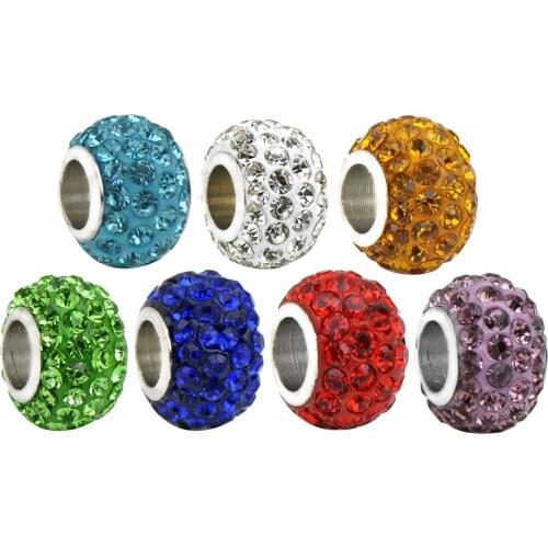 10pcs Alloy Beads Large Hole Rhinestones Charms Bead Spacers 10x8mm for DIY Snake Chain Charm Bracelet Necklace Making