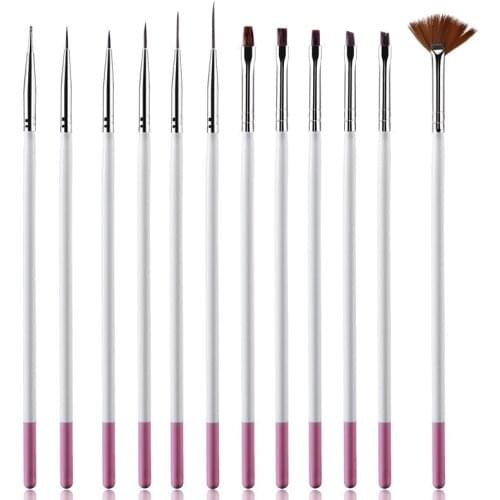 12pcs/set Nail Art Design Pen Brush of Gel Polish Brushes Tools Kolinsky Acrylic for Manicure
