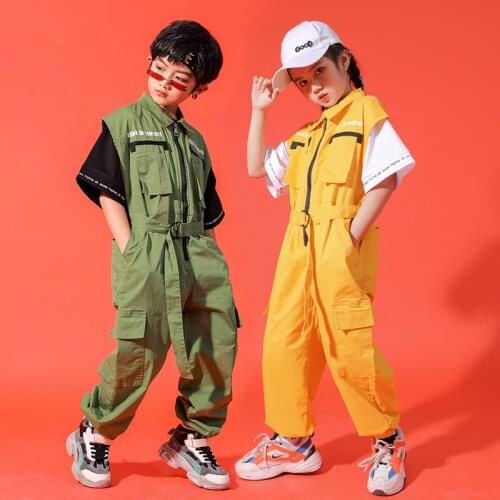 2020 Jazz Dance Costumes Kids Rompers Hiphop Suit Ballroom Hip Hop Dancing Clothes Girls Street Dance Wear Stage Outfits DQS5433