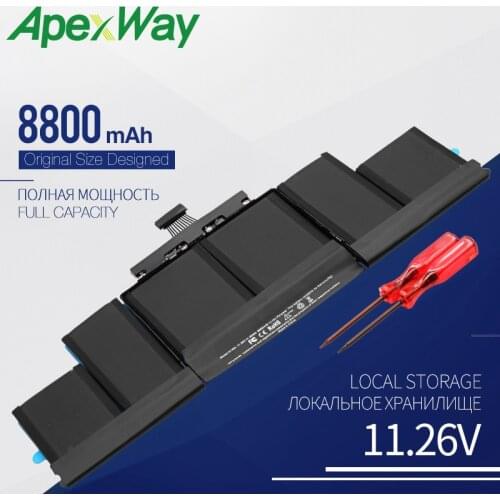 Apexway 11.26V A1494 Laptop Battery For Apple Macbook Pro 15" A1398 Retina Late 2013 Mid 2014 ME293 With Screwdriver 8800 mAh