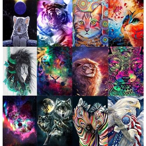 Full Round 5D Diamond Painting Full Animal Tiger Embroidery Cross Stitch kit cat wolf pattern Home Decoration Mosaic Handmade