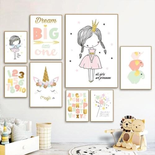 5D Diamond Painting Baby Poster Unicorn Nursery Art ABC Alphabet Print Nordic Poster Wall Pictures For Kids Girl Room Decoration