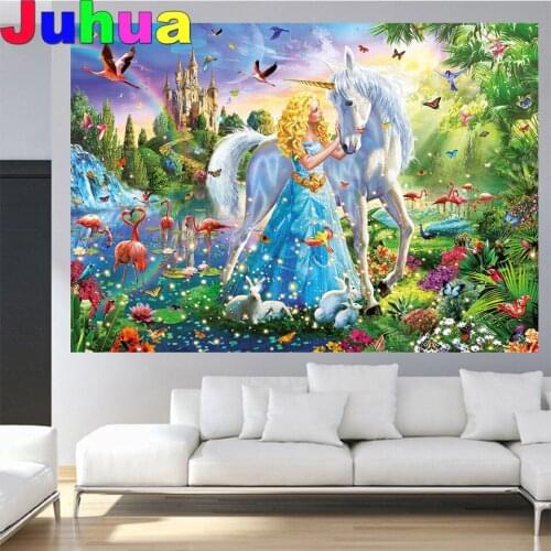 Diamond Painting Princess And butterfly White Unicorn Diamond Picture full square round Diamond Embroidery fairy tale Cartoon