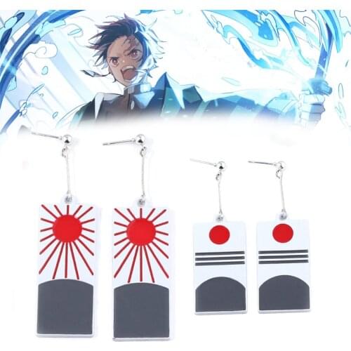 Anime Demon Slayer Kamado Tanjirou Necklace Earrings Keychain Anime Cartoon Version Demon Slayer Related Accessories
