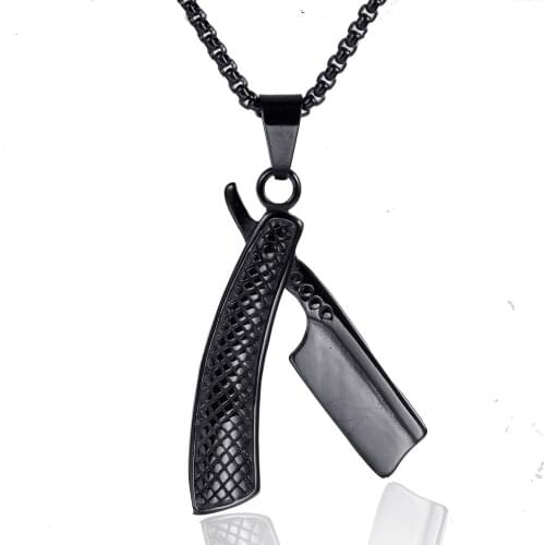 Stainless Steel Razor Knife Men Pendant Necklace Jewelry Barber Gift For Him with Chain