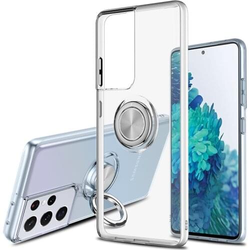 For Samsung Galaxy S21 Plus Case With Ring Stand Magnet Soft Transparent Protective Back Cover case for samsung s21 ultra shell