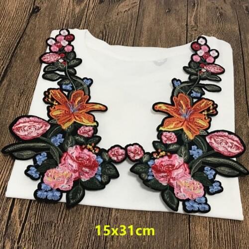 Flower Collar Sew on/Iron On Patch Applique Badge Embroidered Lace Dress Cheongsam Clothes Decor DIY Accessories