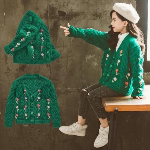 Spring Autumn Thick Knit Cardigan Embroidered Cardigan Sweater Children Clothes Girl