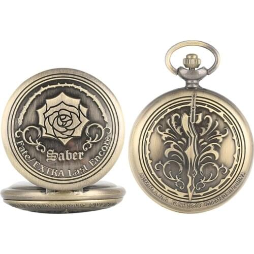 Fate/EXTRA Last Encore Bronze Rose Display Quartz Pocket Watch Bronze Antique Pendant Watch Exquisite Necklace Clock Top Gifts