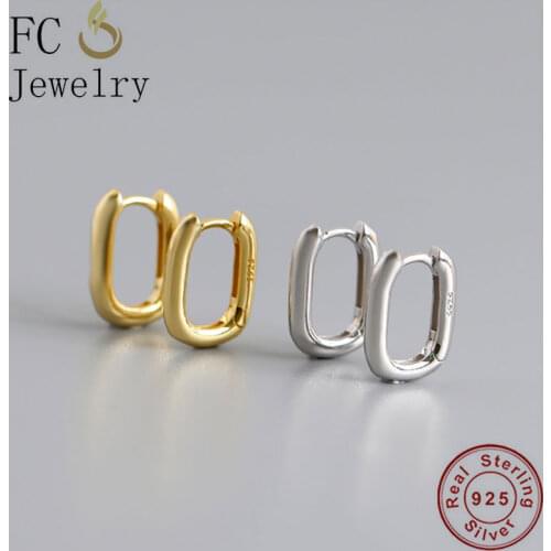 FC Jewelry 100% 925 Silver Gold Color Square Geometric Regular Hoop Earring For Pendientes Statement Life Boucle Summer 2020