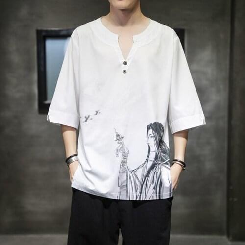 Summer Chinese Style Shirts Short Sleeve Oversized Print T-Shirt Men Hip Hop Fashions Tee Streetwear Harajuku T Shirt Male 31012