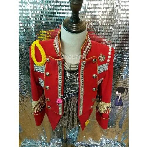 Customized Royal style Mens Red Tuxedo Suit Jacket Party show bar DJ singer dance performance stagecostume