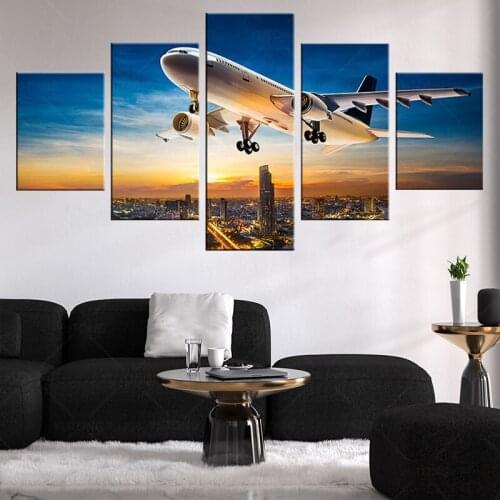 Canvas Paintings HD Prints Airplane Pictures Wall Art Framework 5 Pieces Aircraft Sunset Landscape Posters Modular Home Decor