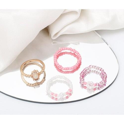 Boho Colorful Rice Beads Rings for Women Handmade Braided Elastic Pearl Adjustable Rings Set Girls Party Jewelry Gifts Wholesale