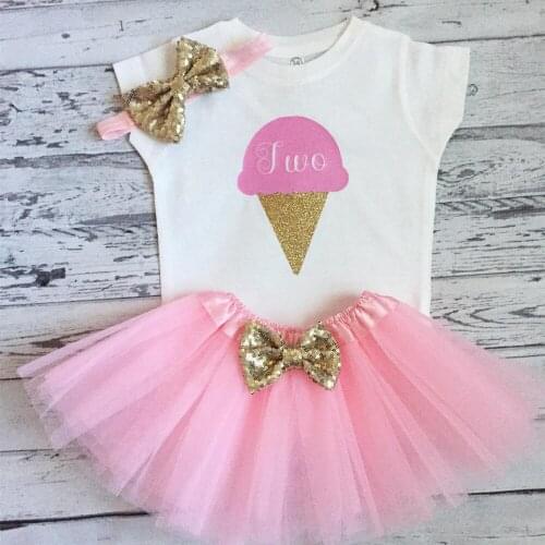 Ice Cream Birthday Party Outfit Pink and Gold 2nd Birthday Ice Cream Shirt, Custom Birthday outfit set，Onesies tutu set