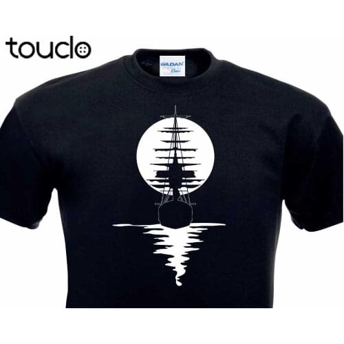 Summer 100% Cotton Make T Shirt design T-Shirt Segelschiff Pirat Piratenschiff Segeln Mondschein Meer Schiff Tee Shirts