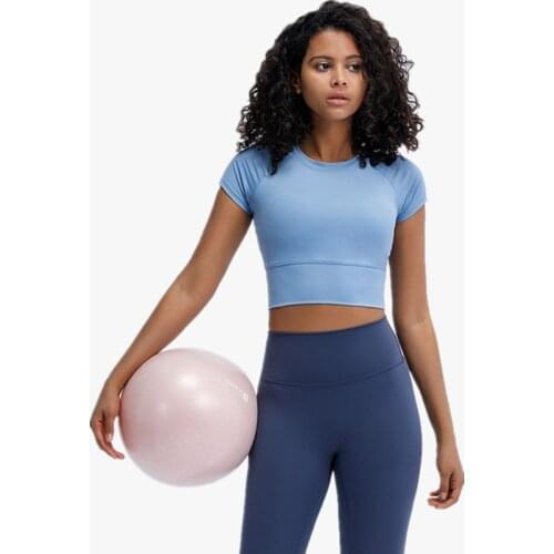 Summer New Sports Short-Sleeve T Shirt Women With Chest Pad Fitness Clothing Sexy Crop Top Breathable Running Yoga T-shirt