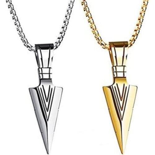 Hot Sale Punk Mens Vintage Spearhead Arrowhead Pendant Necklace Chain Choker Fashion Jewelry Necklace for Men Women