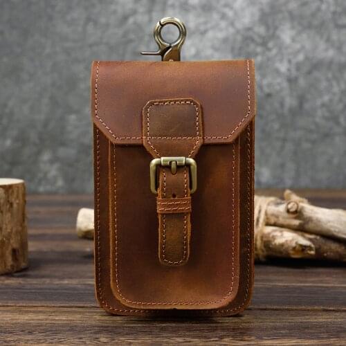 MAHEU Leather Waist Bag Small Summer Pouch Hook Design Waist Pack Bag Cigarette Case 6" Phone Pouch Waist Belt Bag