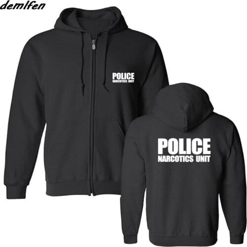 Fashion Casual Men Fleece Hoodie Police Unit Law Enforcement Drugs Front & Back Print Sweatshirt Hip Hop Jacket Coat Harajuku