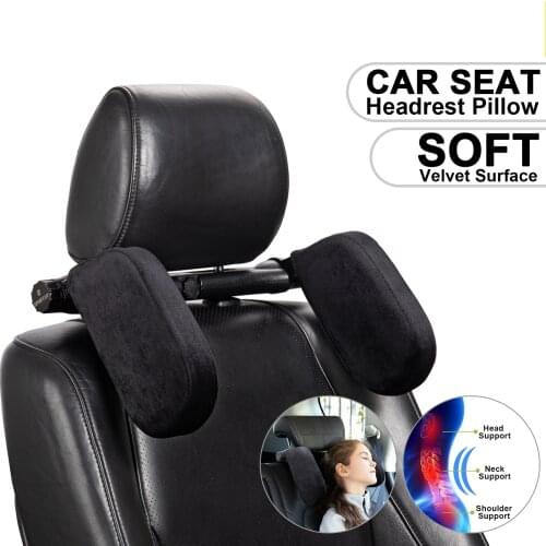 Car Headrest Pillow Soft Velvet Head Neck Support 180 Degree Adjustable Both Sides Travel Sleeping Cushion for Child Adults
