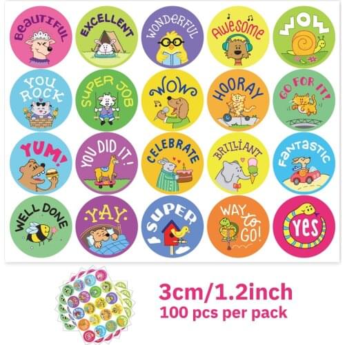 100 Pcs Cute Animals Stickers 20 Designs Reward Stickers For Kids Motivational Stickers For Students Teachers Stationery Labels