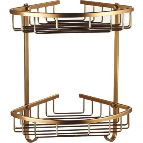 Wall Mounted Antique Finish Aluminum Bathroom Shower Shampoo Shelf Basket Holder Fashion Double Layer