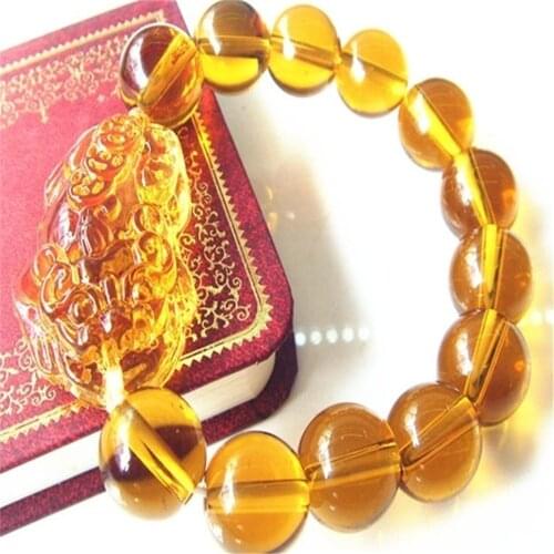 Natural Rainbow Eye Yellow Glass Bracelet Pi Yao/ Pi XIU Beads Bracelet for Good Luck and Fortune Symbol Fashion Jewelry