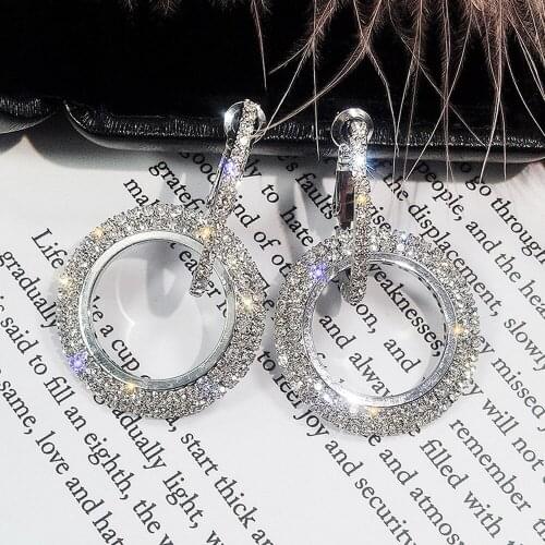 New fashion luxury round earrings ladies silver gold rose gold glitter Stu rhinestone earrings earrings серьги 50