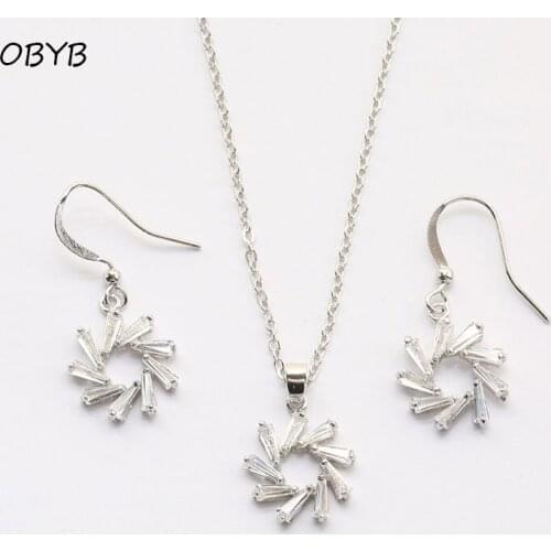 OBYB Luxury Elegant Round Crystal CZ Necklace Earrings Set For Women Fashion Statement Earrings 2021 Trend Wedding Jewelry