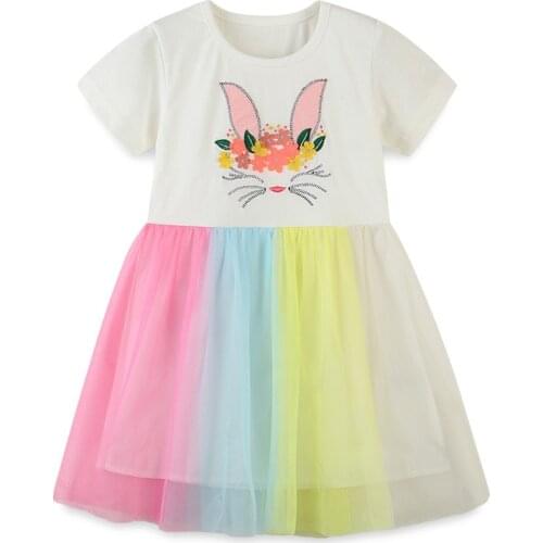 Frocks for Girls 2021 Summer Baby Girl Vestiods Children Clothes Toddler Cat Embroidered Colorful Tulle Dress for Kids 2-7 Years
