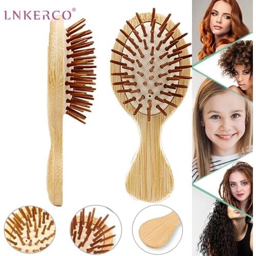 Lnkerco Comb Bamboo Hair Brush Natural Wooden Brush Massage Scalp Hairbrush Cushion Anti Static Hair Styling Women Salon Tools