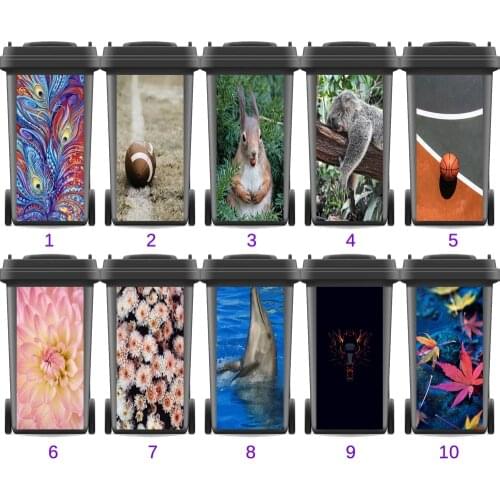Sport Flowers Adhesive Waterproof Sticker Decals Renew Rubbish bin trash can Cover sticker Kitchen Decor 120liter 240liter