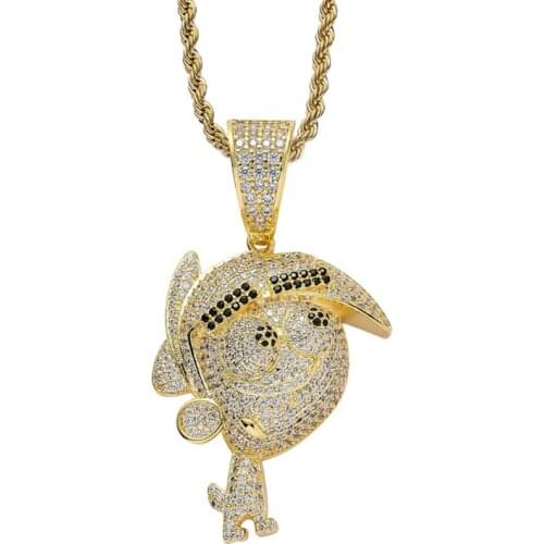 Rhinestone Necklace AAA Cubic Zircon Cartoon Animal Pendant Hip Hop Link Gold Silver Color Chain Luxury Jewelry