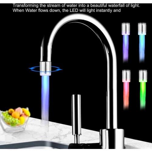 LED Water Faucet Stream Light Kitchen Bathroom Shower Tap Faucet Nozzle Head 7 Color Change Temperature Sensor Light Faucet led