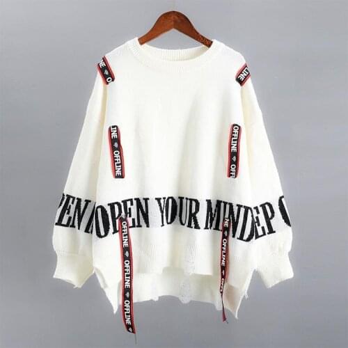 2021 Spring Autumn New Womens Sweaters Round Neck Personalized Sweater Loose Outer Wear Korean Ins Fashion Pullover Cute Sweater