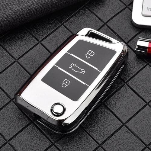 TPU Car Key Cover For Volkswagen VW Golf 7 MK7 Seat Ibiza Leon FR 2 Altea Aztec Skoda Octavia A7 Folding Remote Fob Case