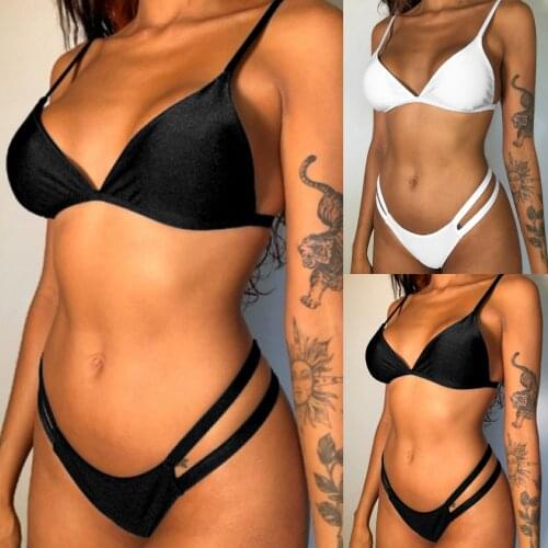 Two-piece Sexy Women Soild Push Up Bikinis Mujer 2021 Set Swimsuit Beachwear High Waist Swimwear Plus Size Classic Negro White